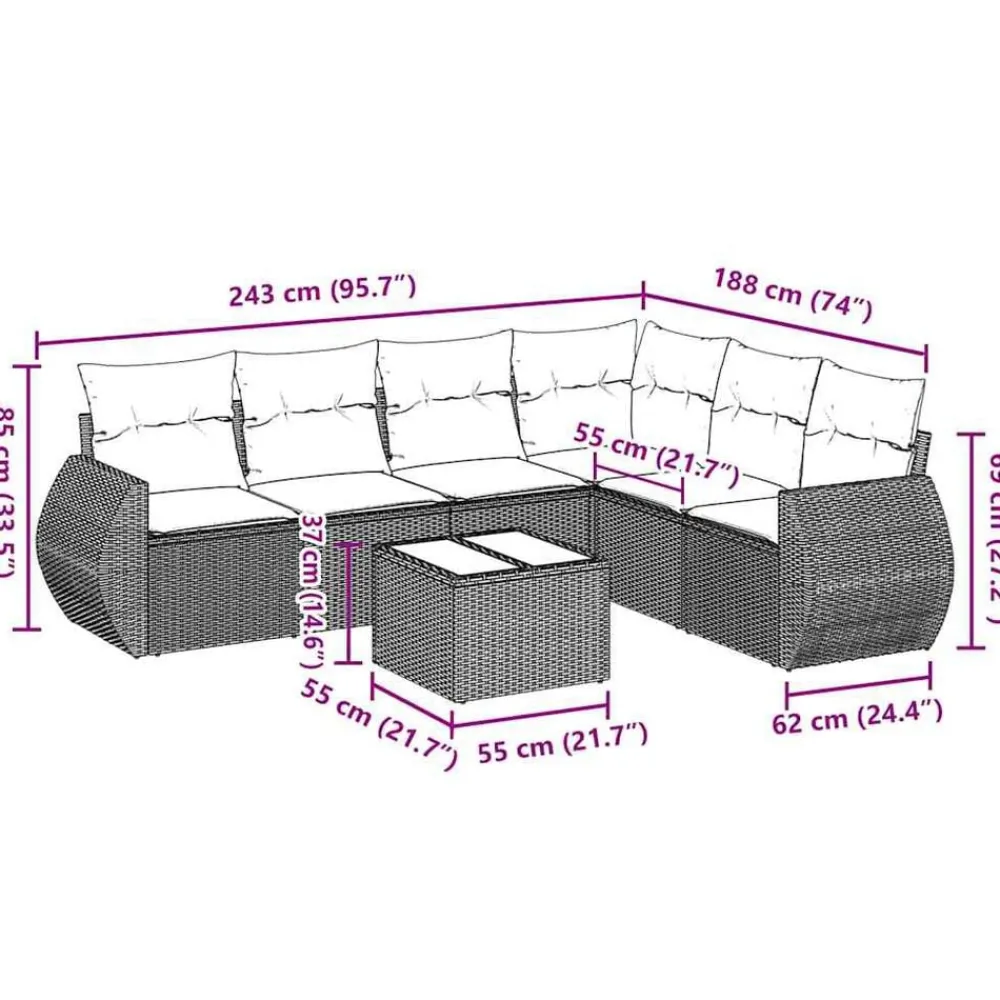 vidaXL Salon de jardin avec coussins 7 pcs résine tressée
