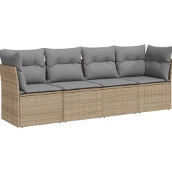 vidaXL Salon de jardin avec coussins 4 pcs beige résine tressée