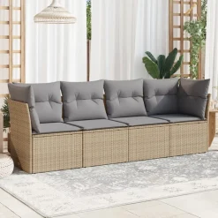 vidaXL Salon de jardin avec coussins 4 pcs beige résine tressée