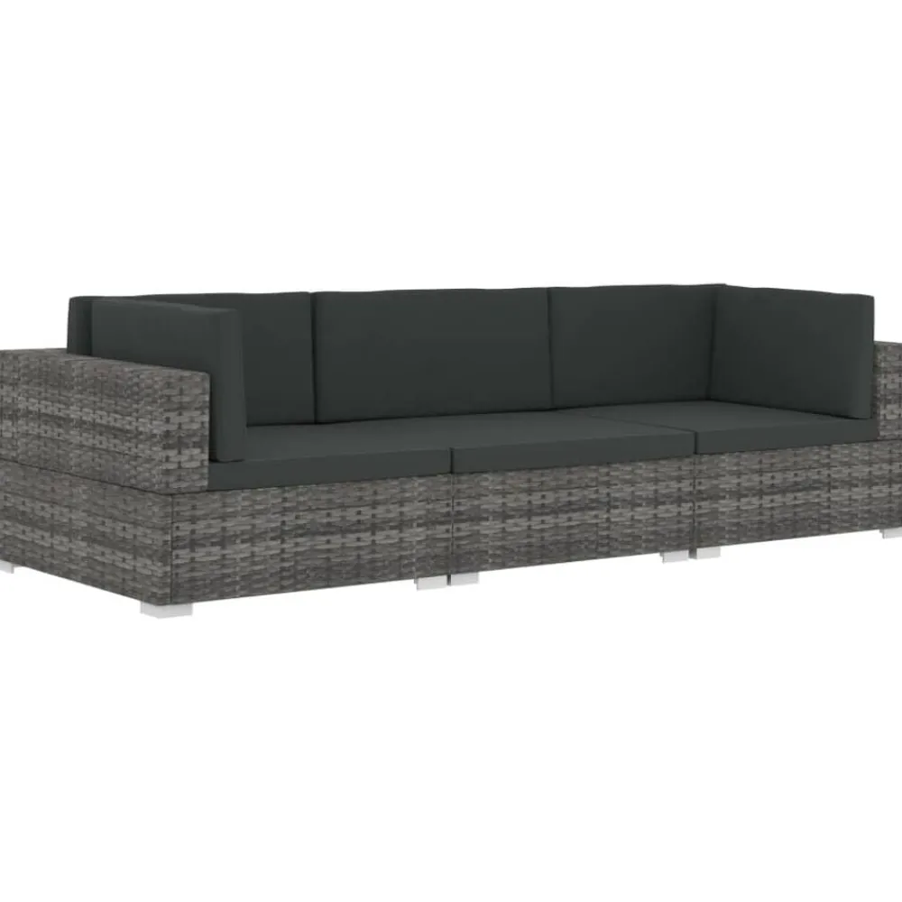 vidaXL Salon de jardin avec coussins 3 pcs résine tressée