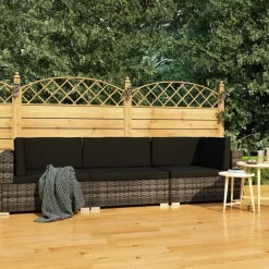 vidaXL Salon de jardin avec coussins 3 pcs résine tressée
