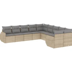 Mobilier De Jardin-vidaXL Salon de jardin avec coussins 10 pcs beige résine tressée beige et gris