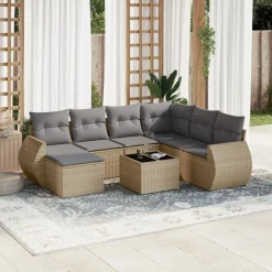 Mobilier De Jardin-vidaXL Salon de jardin avec coussins 8 pcs beige résine tressée beige et gris