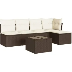 Mobilier De Jardin-vidaXL Salon de jardin avec coussins 6 pcs marron résine tressée Marron et crème