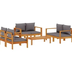 Mobilier De Jardin-vidaXL Salon de jardin avec coussins 5 pcs Bois d'acacia solide Gris foncé