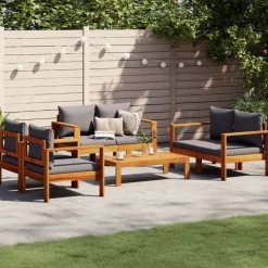 Mobilier De Jardin-vidaXL Salon de jardin avec coussins 5 pcs Bois d'acacia solide Gris foncé