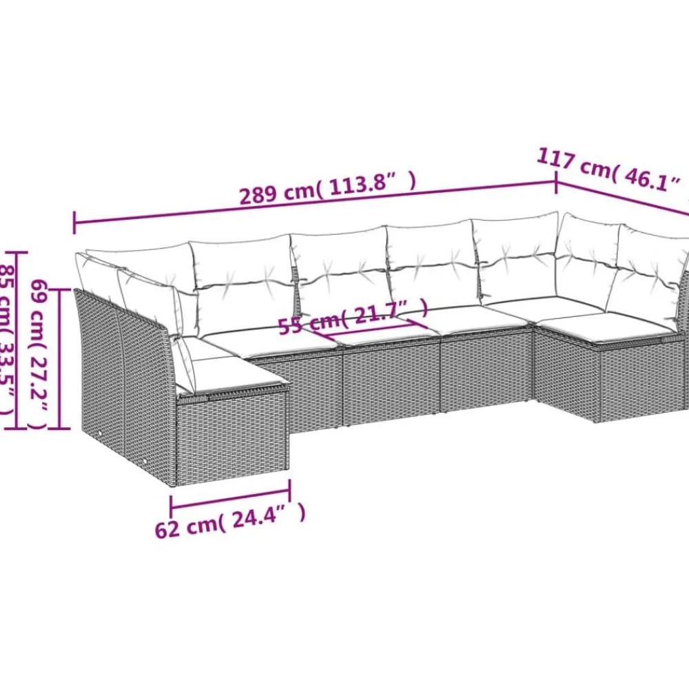 vidaXL Salon de jardin avec coussins 7 pcs résine tressée
