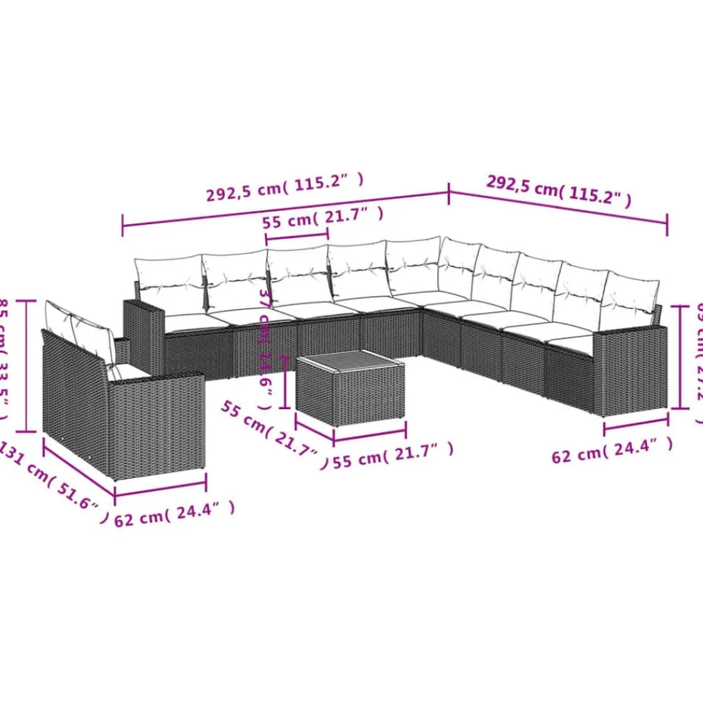Mobilier De Jardin-vidaXL Salon de jardin avec coussins 12 pcs résine tressée Gris