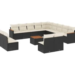 Mobilier De Jardin-vidaXL Salon de jardin avec coussins 14 pcs noir résine tressée Noir et cr&egrave;me