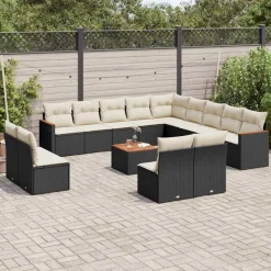 Mobilier De Jardin-vidaXL Salon de jardin avec coussins 14 pcs noir résine tressée Noir et cr&egrave;me