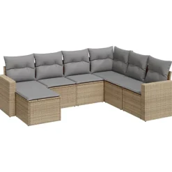 vidaXL Salon de jardin avec coussins 7 pcs beige résine tressée