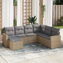 vidaXL Salon de jardin avec coussins 7 pcs beige résine tressée