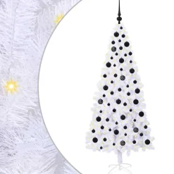 Décorations-vidaXL Sapin de Noël artificiel avec 300 LED Blanc 180 cm PVC et Acier Noir