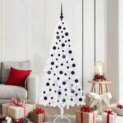 Décorations-vidaXL Sapin de Noël artificiel avec 300 LED Blanc 180 cm PVC et Acier Noir