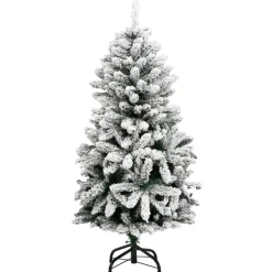 Décorations-vidaXL Sapin de Noël artificiel à charnières avec neige floquée 120 cm Vert et blanc