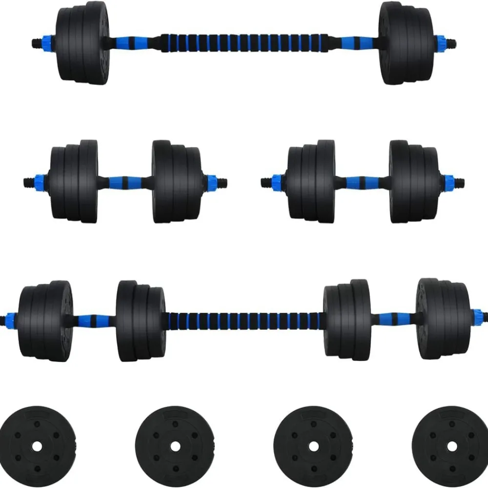 vidaXL Set d'haltères 2-en-1 30kg Noir et Bleu Ciment et sable de fer