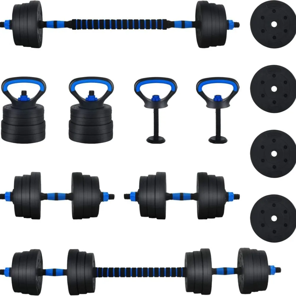vidaXL Set d'haltères 4-en-1 30kg Noir et Bleu Ciment et sable de fer