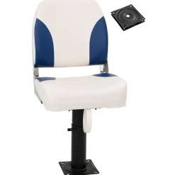 Véhicules-vidaXL Siège de bateau avec piédestal hauteur réglable pivotant à 360° Blanc et bleu