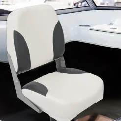 Pièces Détachées Pour Véhicules-vidaXL Siège de bateau pliable 1 ensemble avec dossier bas et sangle de fixation gris foncé et blanc