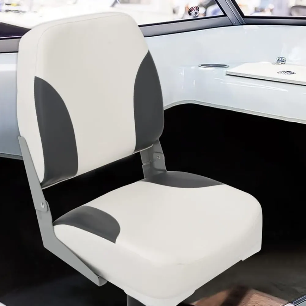 Pièces Détachées Pour Véhicules-vidaXL Siège de bateau pliable 1 ensemble avec dossier bas et sangle de fixation gris foncé et blanc