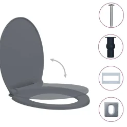 Plomberie-vidaXL Siège de toilette à fermeture en douceur Ovale Gris