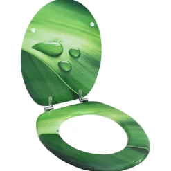 Plomberie-vidaXL Siège de toilette avec couvercle MDF Vert Gouttes d'eau