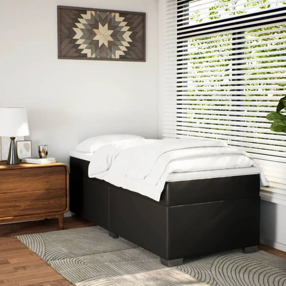Lits & Accessoires-vidaXL Sommier à lattes de lit avec matelas 80x200cm Similicuir Noir