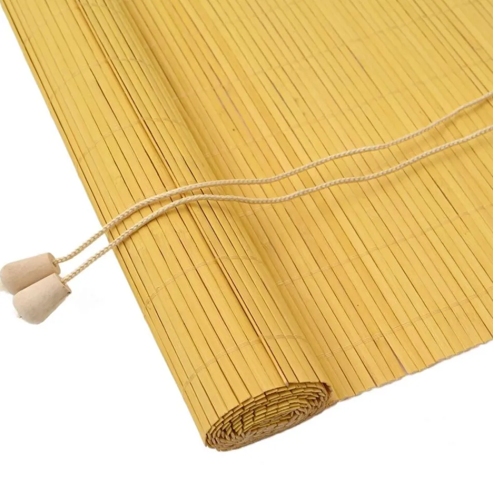Décorations-vidaXL Store enrouleur avec des rideaux 60 x 160 cm Bambou Jaune
