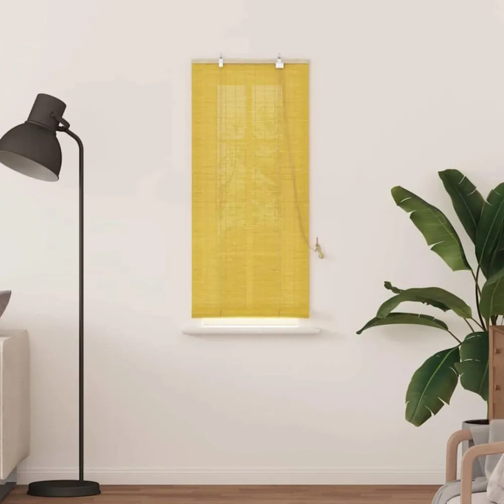 Décorations-vidaXL Store enrouleur avec des rideaux 60 x 160 cm Bambou Jaune