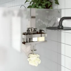 Étagères-vidaXL Support de douche suspendu acier inoxydable 304 brossé Argent