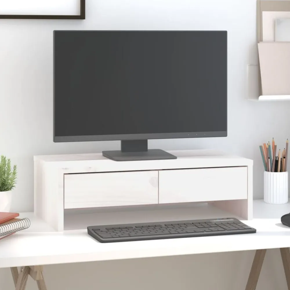 Appareils Électroniques-vidaXL Support de moniteur 50x27x15 cm Bois de pin solide Blanc