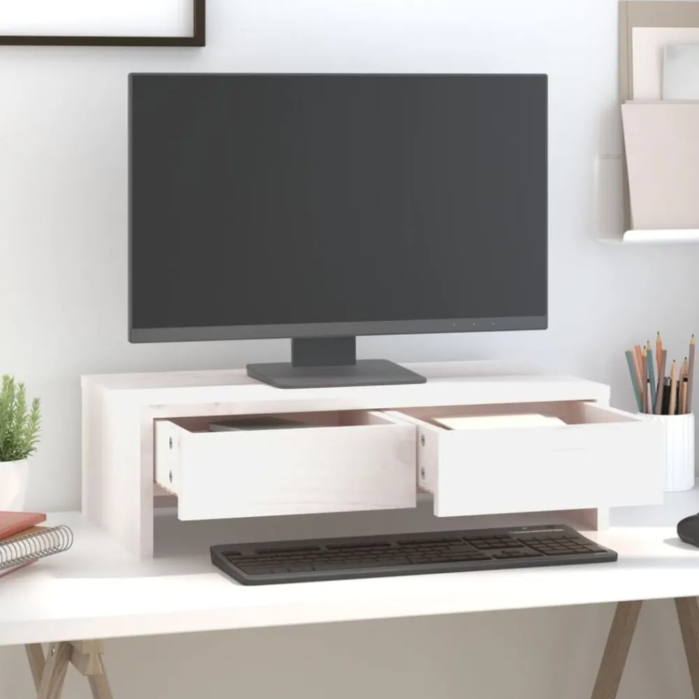 Appareils Électroniques-vidaXL Support de moniteur 50x27x15 cm Bois de pin solide Blanc