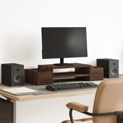Appareils Électroniques-vidaXL Support de moniteur et rangement chêne marron bois d'ingénierie Ch&ecirc;ne marron