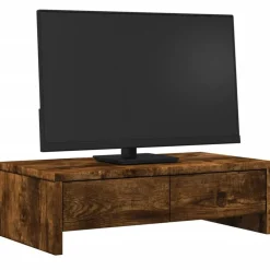 Appareils Électroniques-vidaXL Support de moniteur avec tiroirs chêne fumé bois d'ingénierie Ch&ecirc;ne fumé