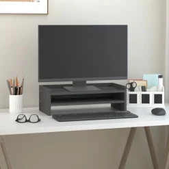 Appareils Électroniques-vidaXL Support de moniteur 50x24x16 cm Bois de pin solide Gris