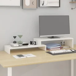 Appareils Électroniques-vidaXL Support de moniteur (52-101)x22x14 cm Bois de pin solide Blanc