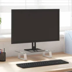 Appareils Électroniques-vidaXL Support de moniteur 40x20x8 cm verre trempé et métal Blanc