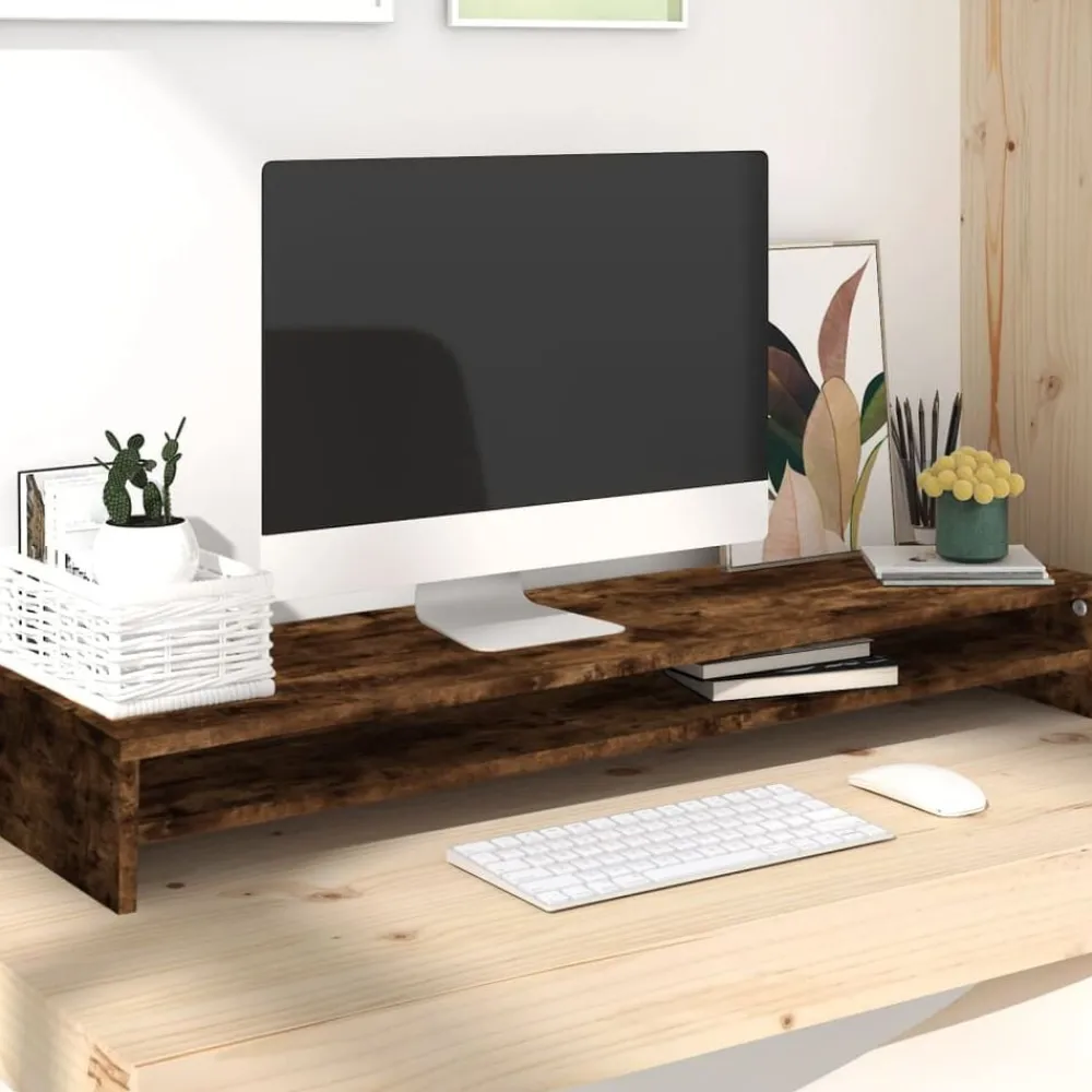 vidaXL Support de moniteur Chêne fumé 100x24x13 cm Bois d'ingénierie