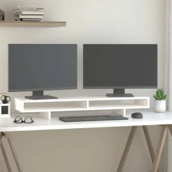 Appareils Électroniques-vidaXL Support de moniteur 100x27x14 cm Bois de pin solide Blanc