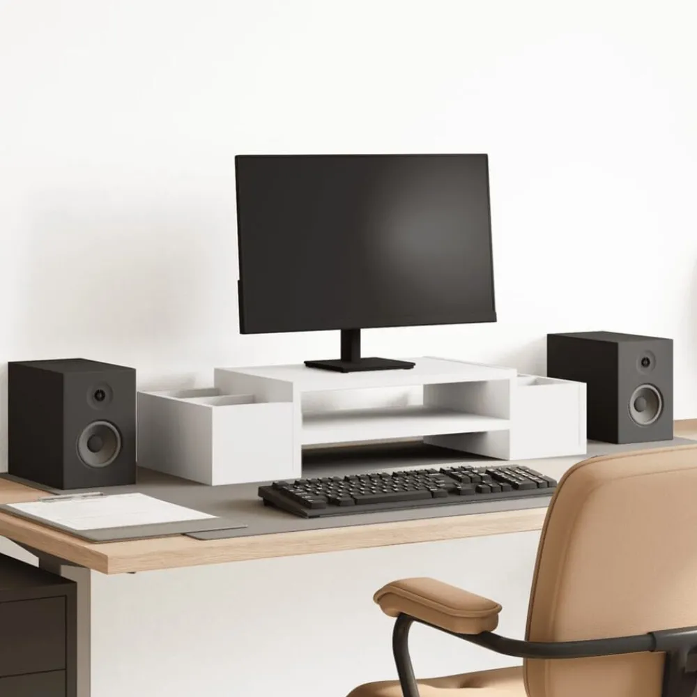 Appareils Électroniques-vidaXL Support de moniteur avec rangement bois d'ingénierie Blanc