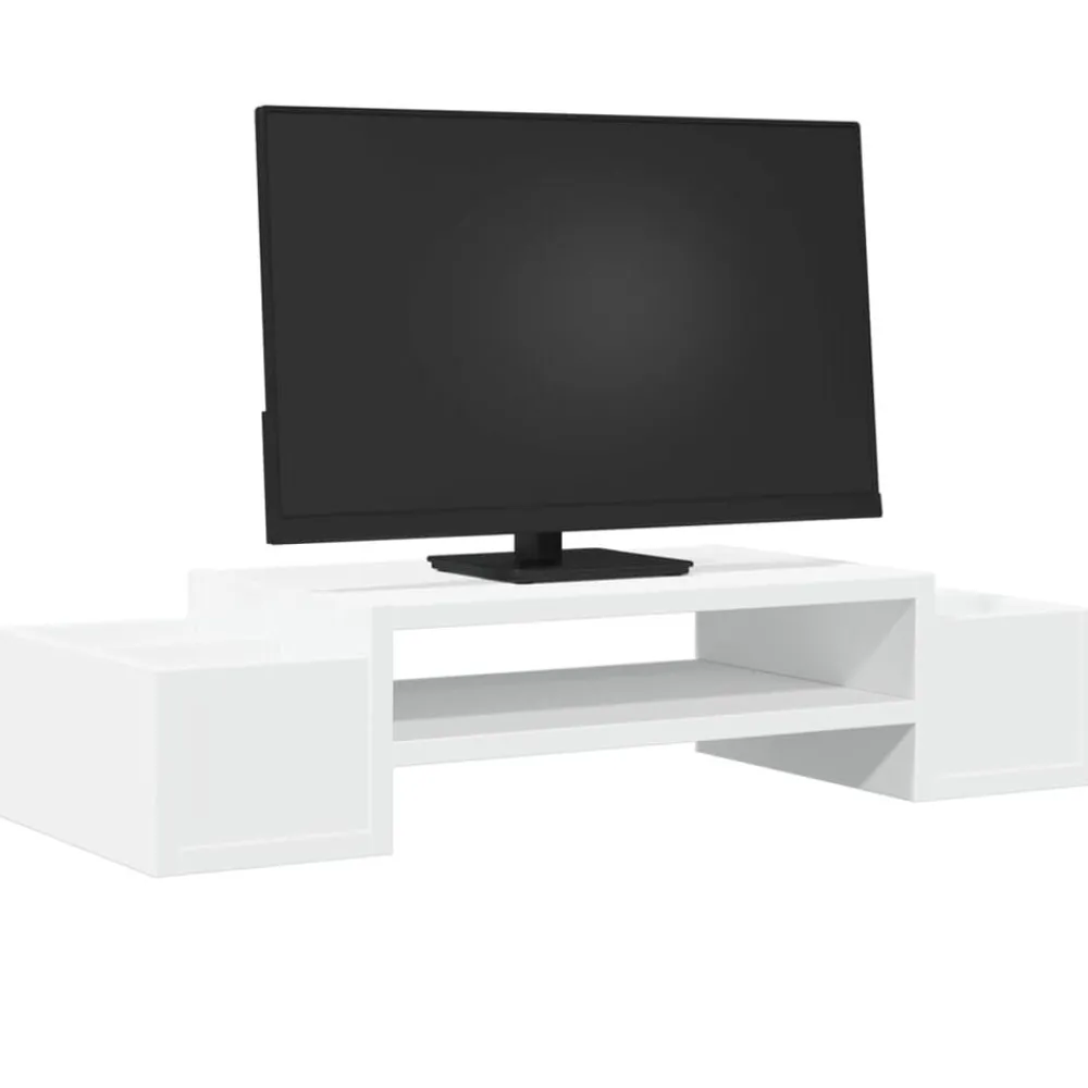 Appareils Électroniques-vidaXL Support de moniteur avec rangement bois d'ingénierie Blanc