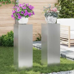 Pelouses & Jardins-vidaXL Support de Plante 2 pcs Argent 24 x 24 x 75 cm Acier galvanisé