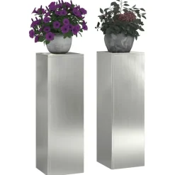 Pelouses & Jardins-vidaXL Support de Plante 2 pcs Argent 24 x 24 x 75 cm Acier galvanisé