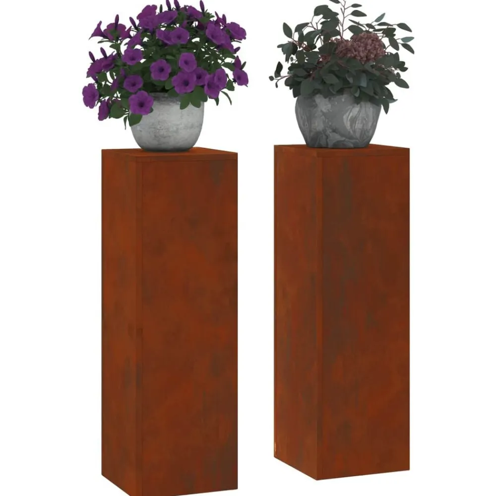 vidaXL Support de Plante 2 pcs Rouillé 24 x 24 x 75 cm Acier patiné