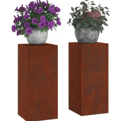 vidaXL Support de Plante 2 pcs Rouillé 24 x 24 x 55 cm Acier patiné