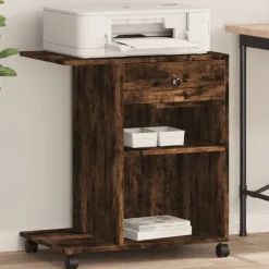 vidaXL Support d'imprimante avec roulettes chêne fumé 60x40x68,5 cm