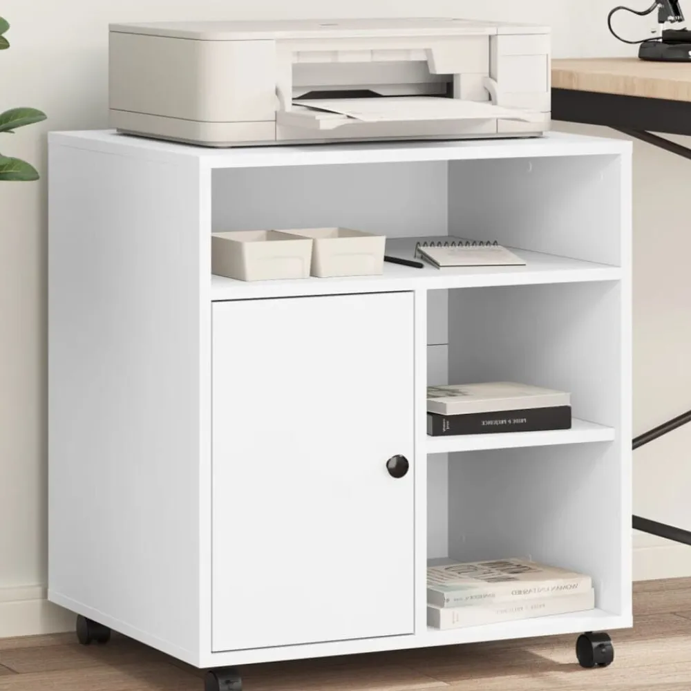 Appareils Électroniques-vidaXL Support d'imprimante avec roulettes 60x50x67 cm Blanc
