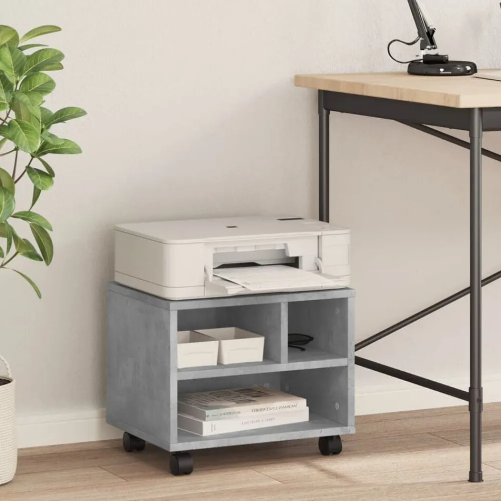 Appareils Électroniques-vidaXL Support d'imprimante avec roulettes 41x32x34,5 cm Gris béton