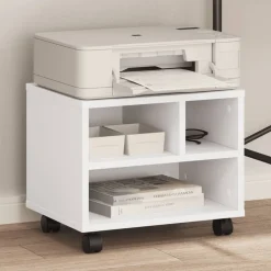 Appareils Électroniques-vidaXL Support d'imprimante avec roulettes 41x32x34,5 cm Blanc