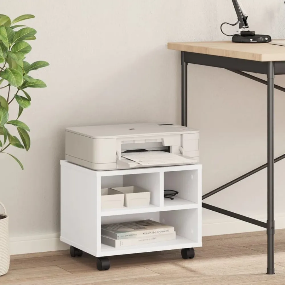 Appareils Électroniques-vidaXL Support d'imprimante avec roulettes 41x32x34,5 cm Blanc